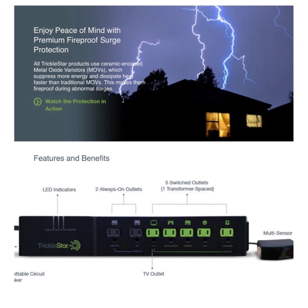 🔌TrickleStar 7 Outlet Advanced PowerStrip+ ⚡️Surge Protector 🆕 - Picture 3 of 10